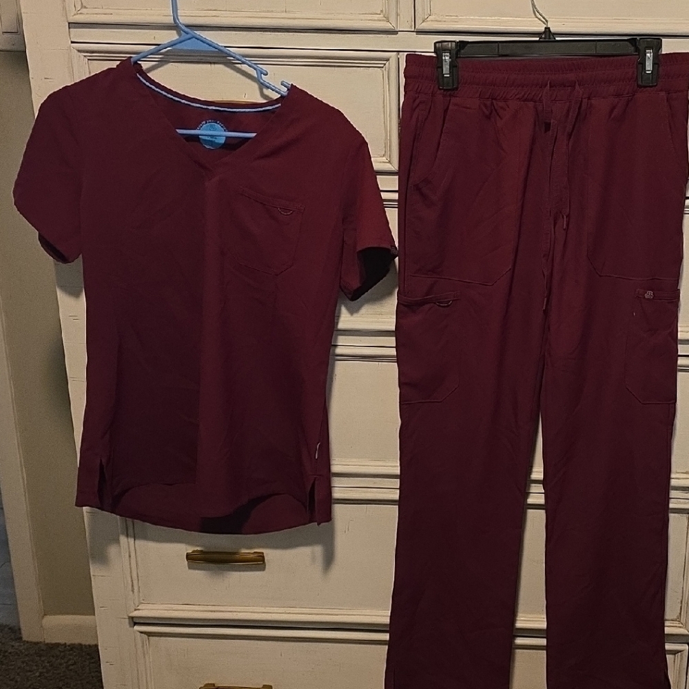 Women's Burgundy Zavate Scrub Pants & Top Set